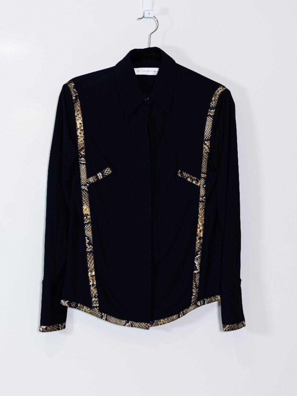 Victoria Beckham Women's Chiffon Silk Lined Contrast Snake Python Trim Blouse 4